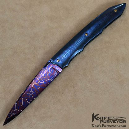 Deryk Munroe Custom Knife Blued Damascus Linerlock