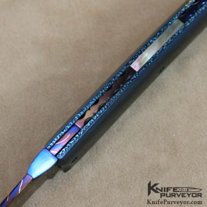 Deryk Munroe Custom Knife Blued Damascus Linerlock - Image 4