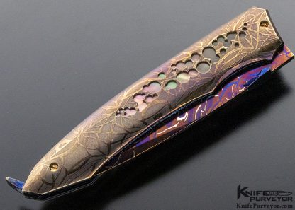 Deryk Munroe Custom Knife One of a Kind "Adept" Black Lip Pearl and Blued Sole Authorship Damascus Linerlock - Image 3