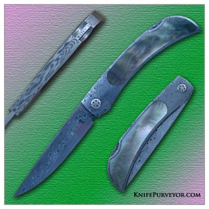 Des Horn's Custom Knife: Blacklip Pearl Interframe Lockback with a Damasteel Blade and Frame