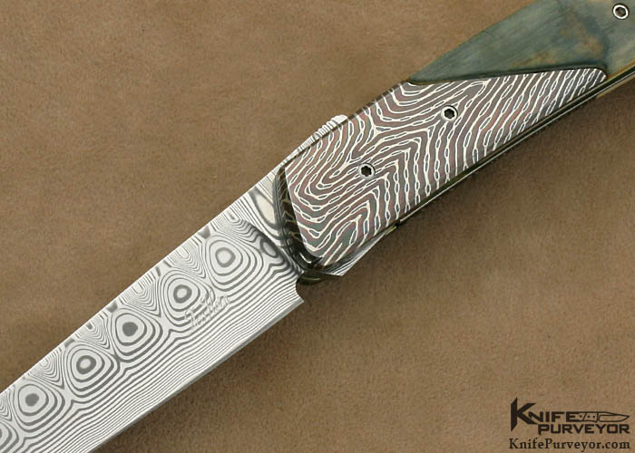 Des Horn Custom Knife Damasteel & Ettore Gianferrari Damascus Bolstered Linerlock - Image 2