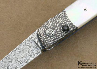 Des Horn Custom Knives Mother of Pearl Damasteel & Ettore Gianferarri Damascus Button Lock - Image 2