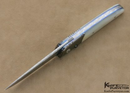 Des Horn Custom Knives Mother of Pearl Damasteel & Ettore Gianferarri Damascus Button Lock - Image 5