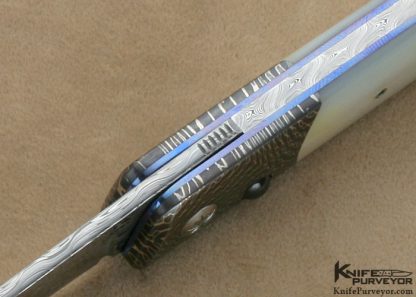 Des Horn Custom Knives Mother of Pearl Damasteel & Ettore Gianferarri Damascus Button Lock - Image 6