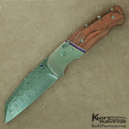 Andre DeVillers Custom Knife Olive Wood & Damascus Buttonlock