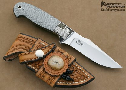D'Holder Custom Knives Marc Pedini Engraved Silver Carbon Fiber Fixed Blade - Image 5
