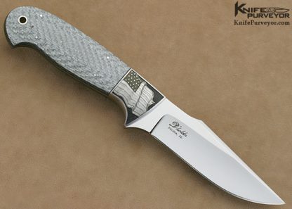 D'Holder Custom Knives Marc Pedini Engraved Silver Carbon Fiber Fixed Blade - Image 3
