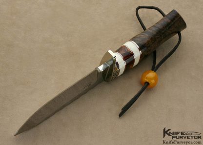 D'Alton Holder Custom Knife "Big Dog" Engraved by Pat Holder with Redwood Burl, Ivory & Amber - Image 6