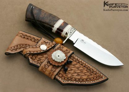 D'Alton Holder Custom Knife "Big Dog" Engraved by Pat Holder with Redwood Burl, Ivory & Amber - Image 3