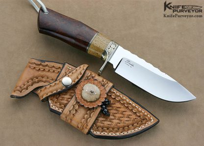 D'Holder Custom Knives Bruce Shaw Engraved Redwood Burl with Fossilized Whale Bone Big Dog - Image 3