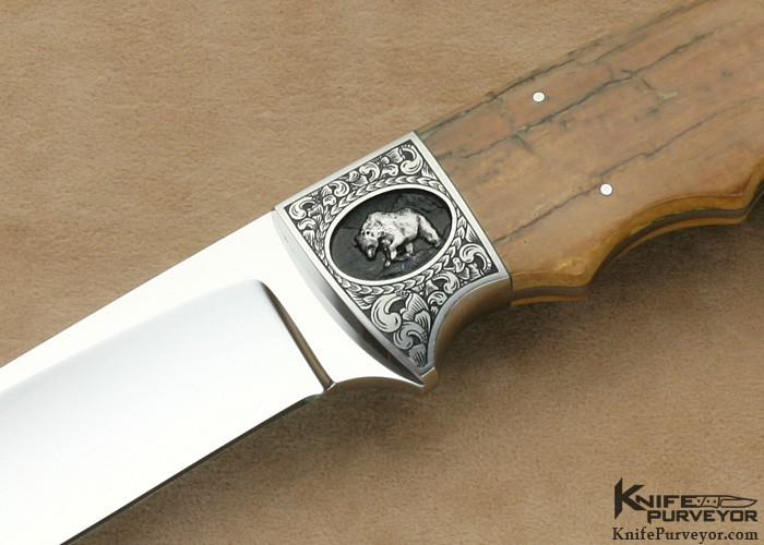 D'Holder Custom Knife Bark Mammoth Ivory Finger Groove Prop Point Hunter XL with Grizzly Bear Engraving by Bruce Shaw - Image 2