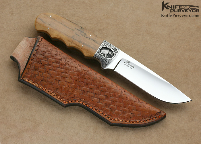 D'Holder Custom Knife Bark Mammoth Ivory Finger Groove Prop Point Hunter XL with Grizzly Bear Engraving by Bruce Shaw - Image 3