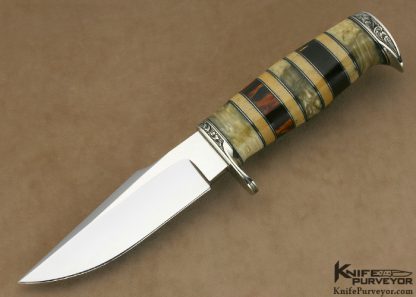 D' Alton Holder Custom Knife Engraved By Darren Reeves  Small Bowie With Musk Ox And Steller Sea Cow And Brown German Amber Clip Point with Hidden Tang