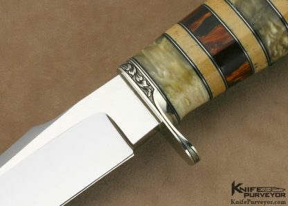 D' Alton Holder Custom Knife Engraved By Darren Reeves  Small Bowie With Musk Ox And Steller Sea Cow And Brown German Amber Clip Point with Hidden Tang - Image 2