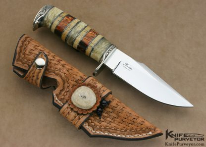 D' Alton Holder Custom Knife Engraved By Darren Reeves  Small Bowie With Musk Ox And Steller Sea Cow And Brown German Amber Clip Point with Hidden Tang - Image 4