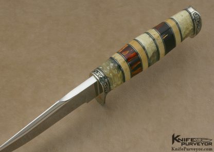 D' Alton Holder Custom Knife Engraved By Darren Reeves  Small Bowie With Musk Ox And Steller Sea Cow And Brown German Amber Clip Point with Hidden Tang - Image 6