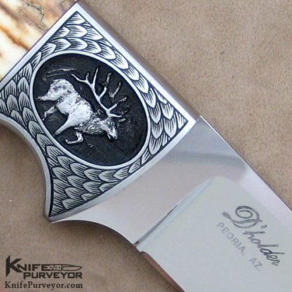 D'Holder Custom Knife Mammoth Ivory Finger Groove Hunter with Elk engraving by Bruce Shaw - Image 3