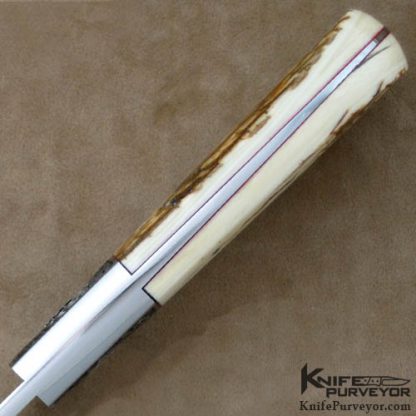 D'Holder Custom Knife Mammoth Ivory Finger Groove Hunter with Elk engraving by Bruce Shaw - Image 4