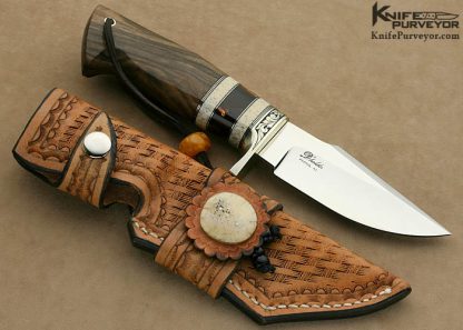 D'Alton Holder Custom Knife Royal Russian Walnut Burl, Oosic and Brown German Amber "Fat Nat" Fat Natchez Engraved by Pat Holder - Image 3