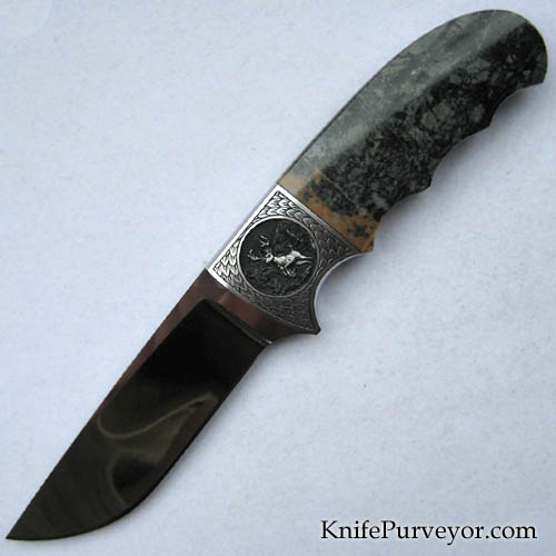 D'Alton Holder Custom Knife Picasso Marble Engraved by Bruce Shaw
