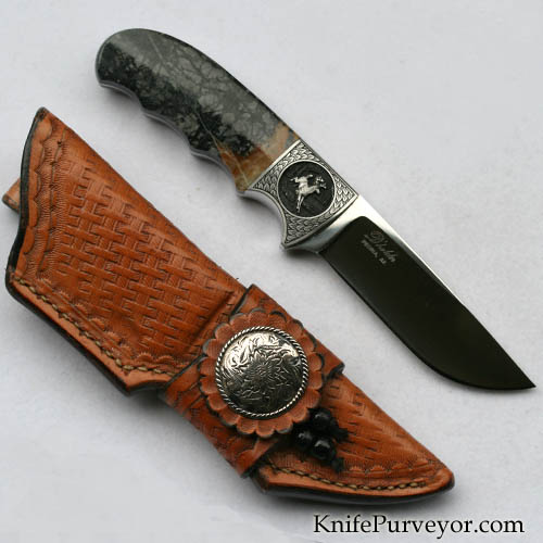 D'Alton Holder Custom Knife Picasso Marble Engraved by Bruce Shaw - Image 4