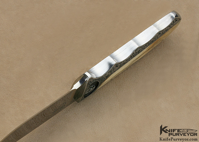 D'Holder Custom Knife Semi-Interframe Bark Mammoth Ivory Finger Groove Hunter with Elephant Engraving by Bruce Shaw - Image 7