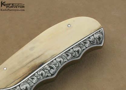 D'Holder Custom Knife Semi-Interframe Bark Mammoth Ivory Finger Groove Hunter with Elephant Engraving by Bruce Shaw - Image 3