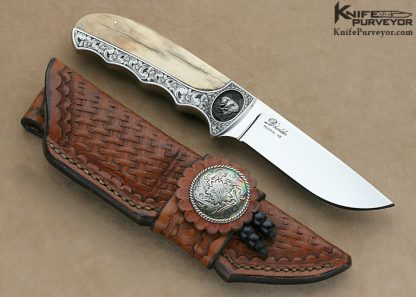 D'Holder Custom Knife Semi-Interframe Bark Mammoth Ivory Finger Groove Hunter with Elephant Engraving by Bruce Shaw - Image 5