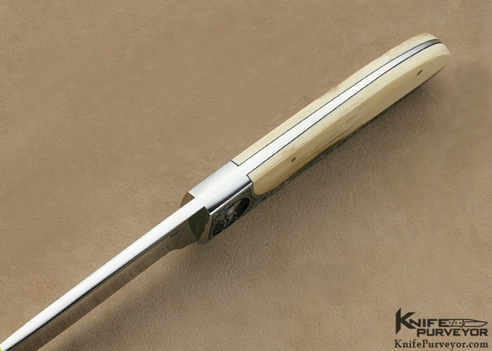 D'Holder Custom Knife Semi-Interframe Bark Mammoth Ivory Finger Groove Hunter with Elephant Engraving by Bruce Shaw - Image 6