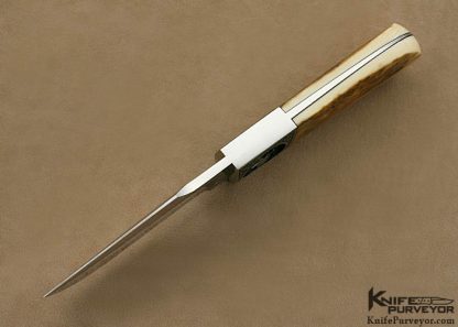 D'Alton Holder Custom Knife Mammoth Ivory "Clip Blade Finger Groove Hunter" Engraved by Bruce Shaw "Antelope" - Image 5