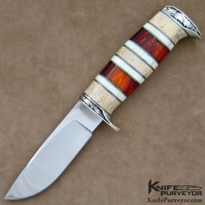 D'Holder Custom Knife Oosic with Red & White Amber "My Knife" with Peoria Maker's Mark Engraved by Bruce Christensen