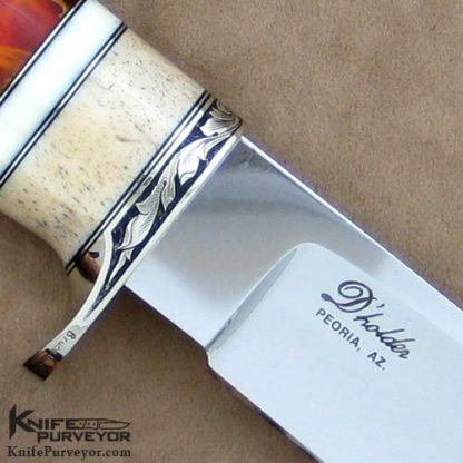D'Holder Custom Knife Oosic with Red & White Amber "My Knife" with Peoria Maker's Mark Engraved by Bruce Christensen - Image 3