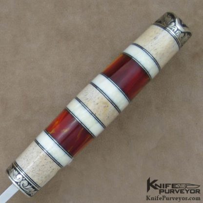 D'Holder Custom Knife Oosic with Red & White Amber "My Knife" with Peoria Maker's Mark Engraved by Bruce Christensen - Image 4