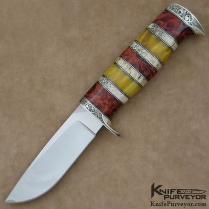 D'Holder Custom Knife Maple Burl with Yellow Amber & Oosic Engraved by Bruce Shaw