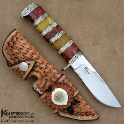 D'Holder Custom Knife Maple Burl with Yellow Amber & Oosic Engraved by Bruce Shaw - Image 2