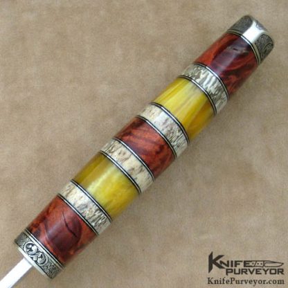 D'Holder Custom Knife Maple Burl with Yellow Amber & Oosic Engraved by Bruce Shaw - Image 4