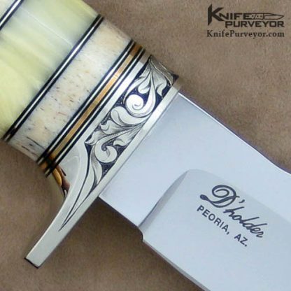 D'Holder Custom Knife Pat Holder Engraved "Natchez" with Maple Burl White Amber and Oosic - Image 3