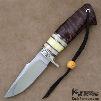 D'Holder Custom Knife Pat Holder Engraved "Natchez" with Maple Burl White Amber and Oosic