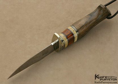D'Alton Holder Custom Knife Royal Russian Walnut Burl, Oosic and Brown German Amber "Natchez" Engraved by Pat Holder - Image 5