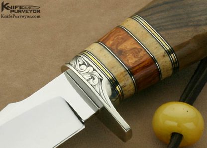 D'Alton Holder Custom Knife Royal Russian Walnut Burl, Oosic and Brown German Amber "Natchez" Engraved by Pat Holder - Image 6