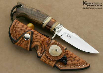 D'Alton Holder Custom Knife Royal Russian Walnut Burl, Oosic and Brown German Amber "Natchez" Engraved by Pat Holder - Image 2