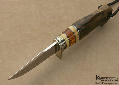 D'Alton Holder Custom Knife Royal Russian Walnut Burl, Oosic and Brown German Amber "Natchez" Engraved by Pat Holder - Image 4