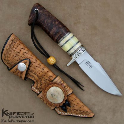 D'Holder Custom Knife Pat Holder Engraved "Natchez" with Maple Burl White Amber and Oosic - Image 2