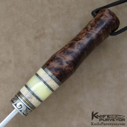 D'Holder Custom Knife Pat Holder Engraved "Natchez" with Maple Burl White Amber and Oosic - Image 4