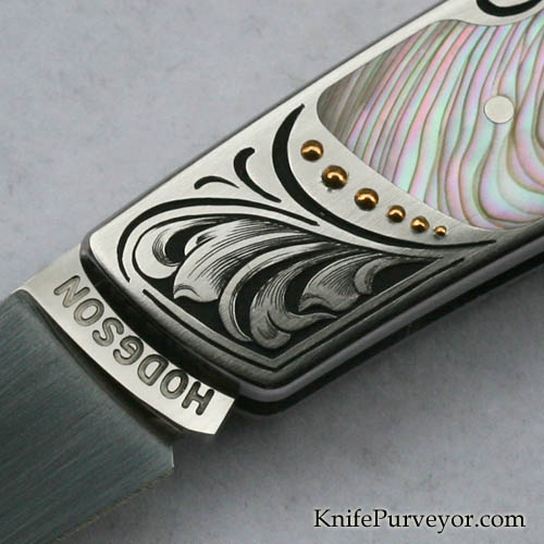 Dick Hodgson Custom Knife Abalone Lockback Engraved by Julie Warenski - Image 2