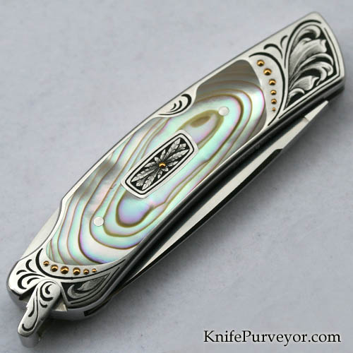 Dick Hodgson Custom Knife Abalone Lockback Engraved by Julie Warenski - Image 3