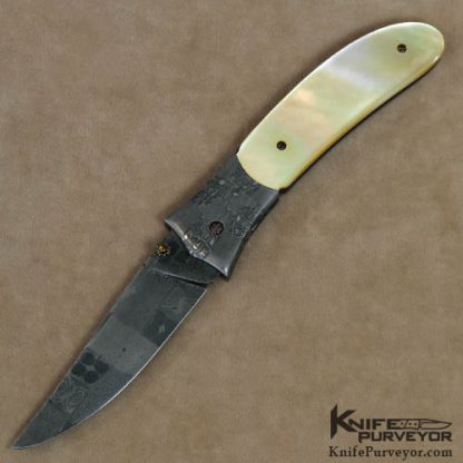 Al Dippold Custom Knife South Sea Goldlip Pearl & Sole Authorship Mosaic Damascus Linerlock