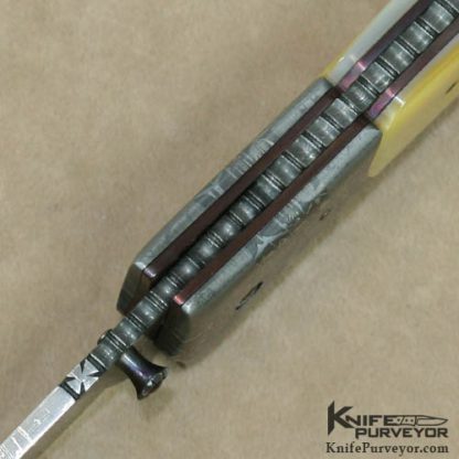 Al Dippold Custom Knife South Sea Goldlip Pearl & Sole Authorship Mosaic Damascus Linerlock - Image 4