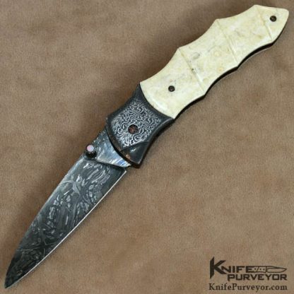 Al Dippold Custom Knife Damascus & Carved Linerlock