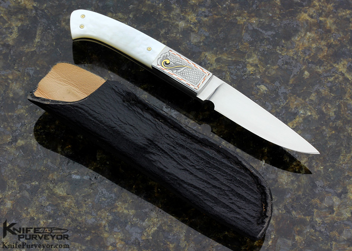 Don Cowles Custom Knife Mother of Pearl Shell Fixed Blade Engraved by Jim Small - Image 3